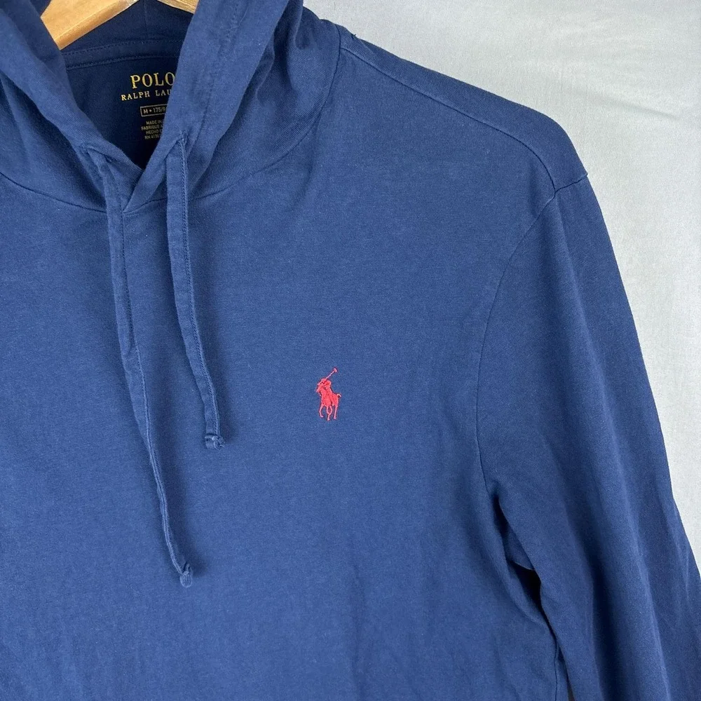 Polo Ralph Lauren Long Sleeve Hooded Shirt Mens Medium‎ Pima Cotton Navy Blue